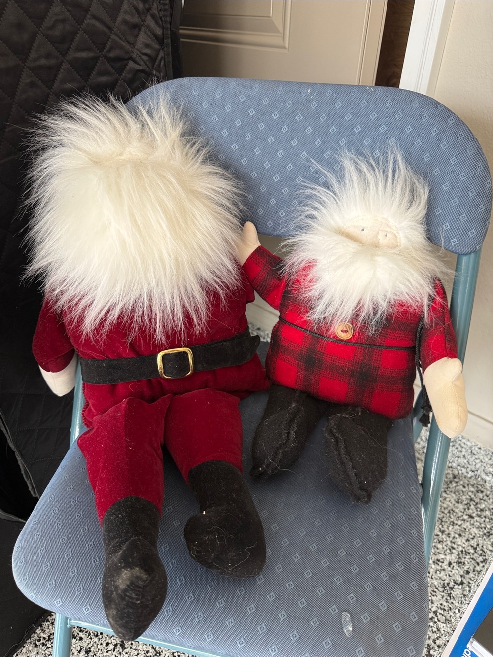 Woof & Poof Santas set of 2 wood & Poof Santa’s